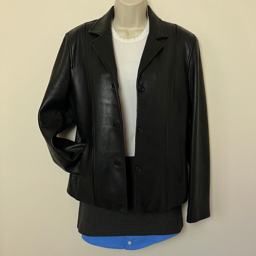 Jones New York Black Genuine Leather Jacket Medium